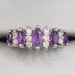 Marquise Genuine Amethyst 925 Sterling Silver Ring